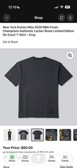 Nike New York Knicks 2026 NBA Finals Champions Limited T-Shirt Gray 2XL