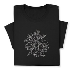 Peony Embroidered T-Shirt, Custom Color Floral Tee, Botanical Gift Shirt