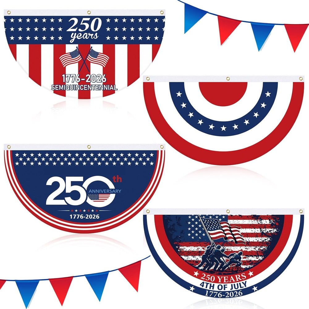 4th of July Bunting Flags 250th Anniversary 1776-2026 4 Pc 1.5×3 ft USA (73