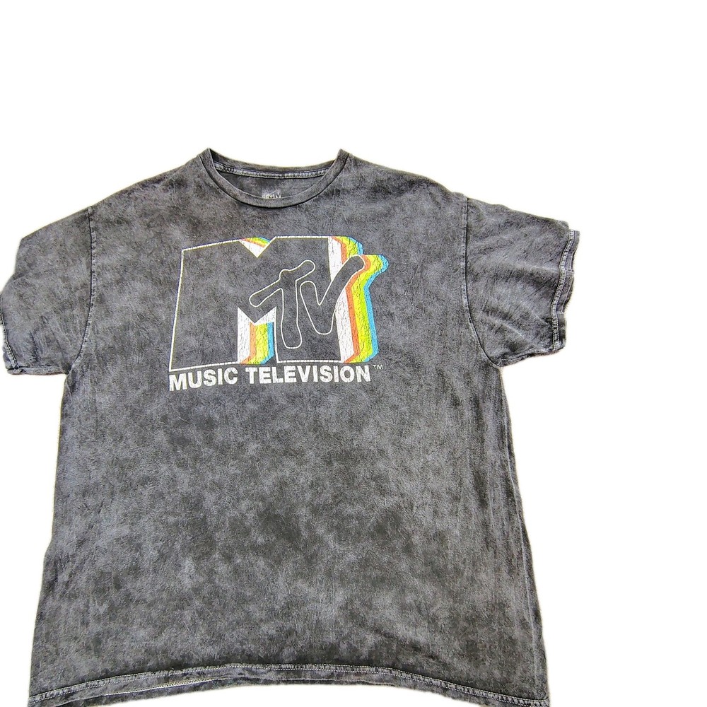 MTV *Music Television* T-Shirt size Large Vintage Graphic Logo Black Acid Wash
