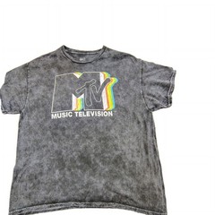 MTV *Music Television* T-Shirt size Large Vintage Graphic Logo Black Acid Wash