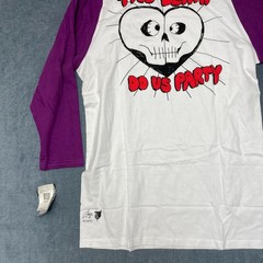 Volcom Till Death Do Us Party T Shirt Mens Medium White Purple Raglan Sleeve