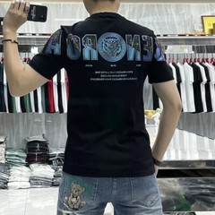 New Fashion Trend Tiger Hot Diamonds Rhinestone Summer Luxury Men Cotton T-Shirt