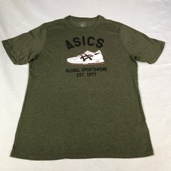 Asics Mens L T-Shirt “global Sportswear” Graphic Print EST. 1977 Green