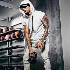 Men Sleeveless Hoodie Tank Top Quick Dry Fitness Bodybuilding Mesh Breathable