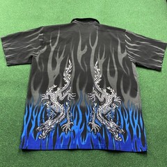 Vintage Flames Shirt Mens XL Black 90S Y2K Fire Button Up Trailer Park Boys