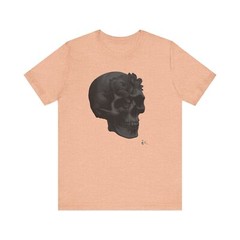 Black 3D Peony Realistic Skull T-shirt Design