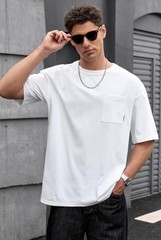 Men’s Oversized Pocket T-Shirt Heavyweight Cotton Summer Short X-Large White