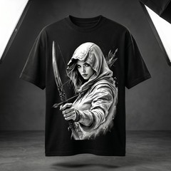 Female Archer Fantasy Graphic T-Shirt – Mystical Huntress Warrior Tee