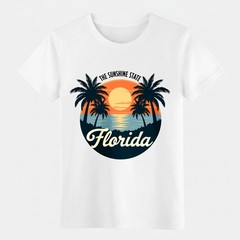 Retro Florida Sunset Palm Beach Casual Print T-Shirt Unisex Travel Souvenir Tee