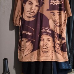 Graphic Print Brown Beige Hip Hop Music USA Men’s XXXL Crew Neck T-Shirt