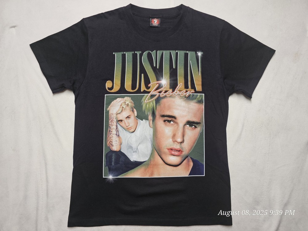 Justin Bieber Medium Shirt Black Front And Back Print NWT Thailand