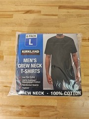 L / LARGE – BLACK – 6 PACK – Kirkland Signature Men’s Crew Neck Cotton Shirts
