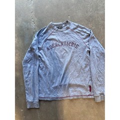 Y2K Abercrombie & Fitch Mens Long Sleeve Graphic T-Shirt Gray Burgundy Raglan S