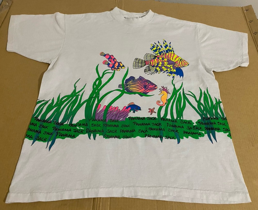 XL Vtg 90s Panama Jack Tropical Fish Single Stitch T-shirt One Size Fits All