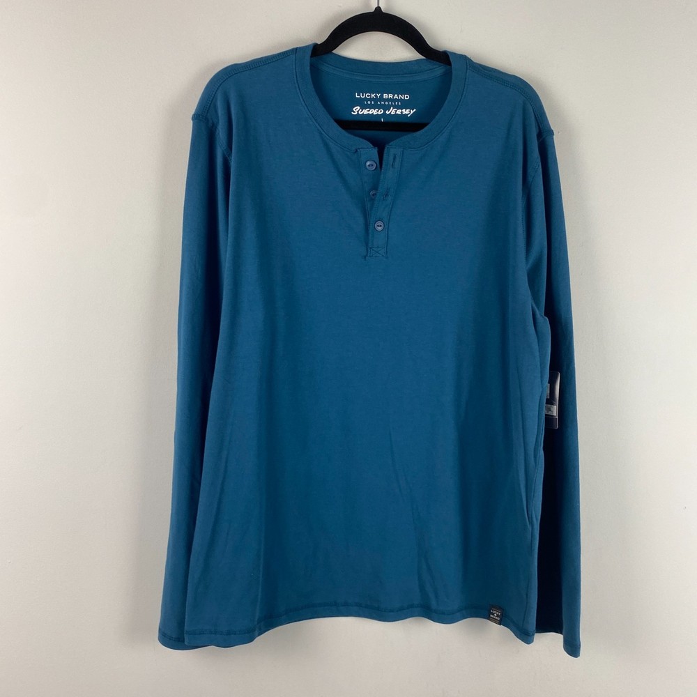 Lucky Brand Sueded Jersey T Shirt Size Large Teal Blue Long Sleeve