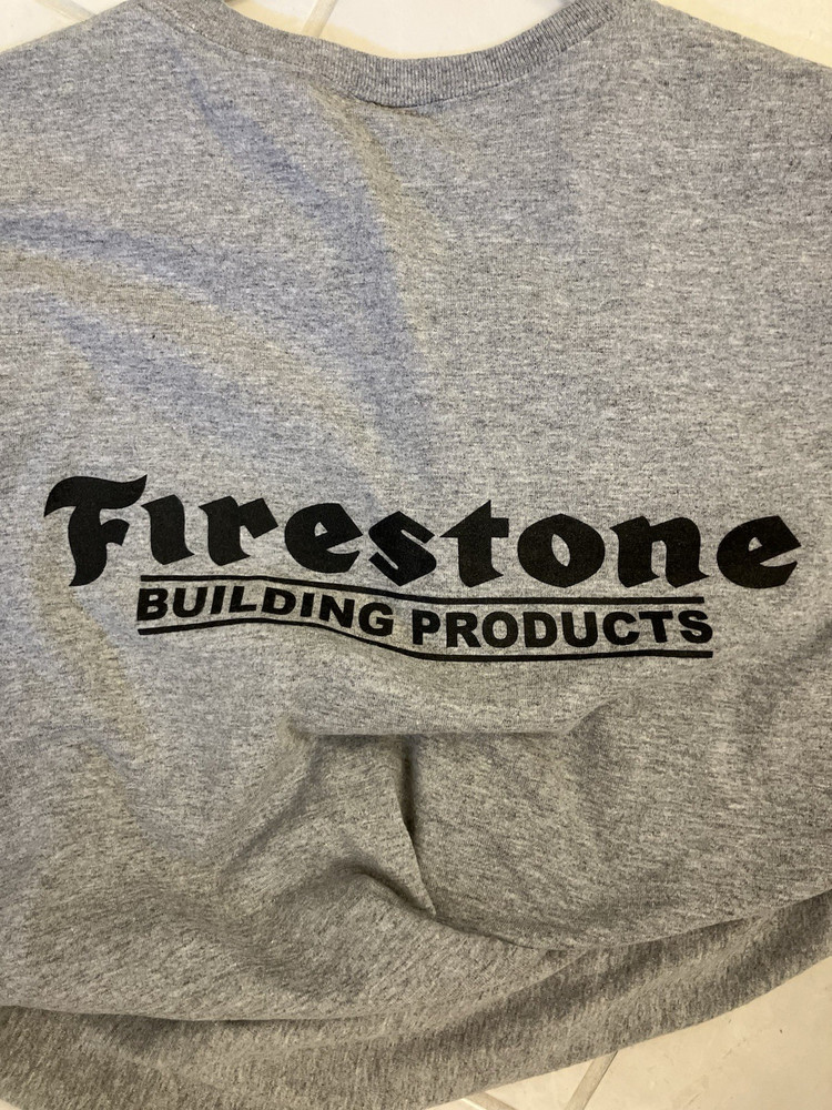 Jerzees Dri-Power Men’s L Reg Gray Firestone Building Products Graphic T-Shirt