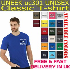 Personalised Printed Uneek UC301 Unisex Classic T-shirt Your Text Print Tee Top