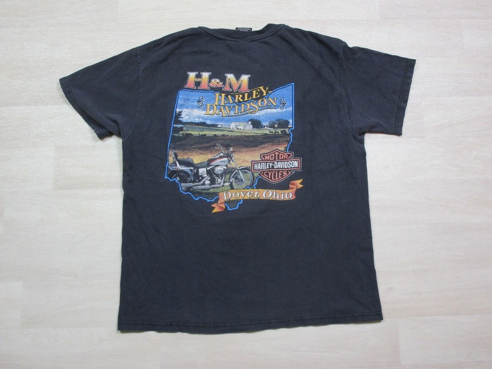 Vintage 1990s Harley Davidson Motorcycles Ride Free Embroidered Ohio T Shirt (L)