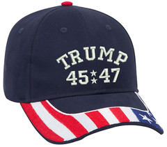 Trump 45/47 Embroidered One Size Fits All Structured US Flag Hat