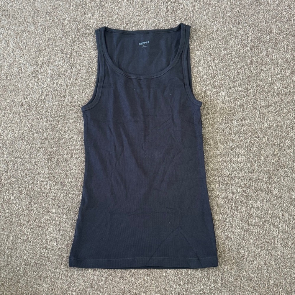 SKIMS Mens Cotton Rib Tank Top Onyx Black Ribbed Scoop Neck TP-TNK-5788M Size M