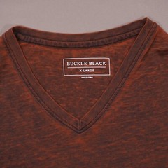 Buckle Black Burnout V-Neck Short Sleeve T Shirt Mens XL Orange BB3165 EUC