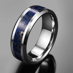 Mens 8mm Lapis Lazuli Tungsten Rings Beveled Edge Wedding Engagement Band Siz…