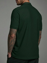 Men’s Fashion Business Vertical Striped Contrast Color Zip-Up Polo Shirt