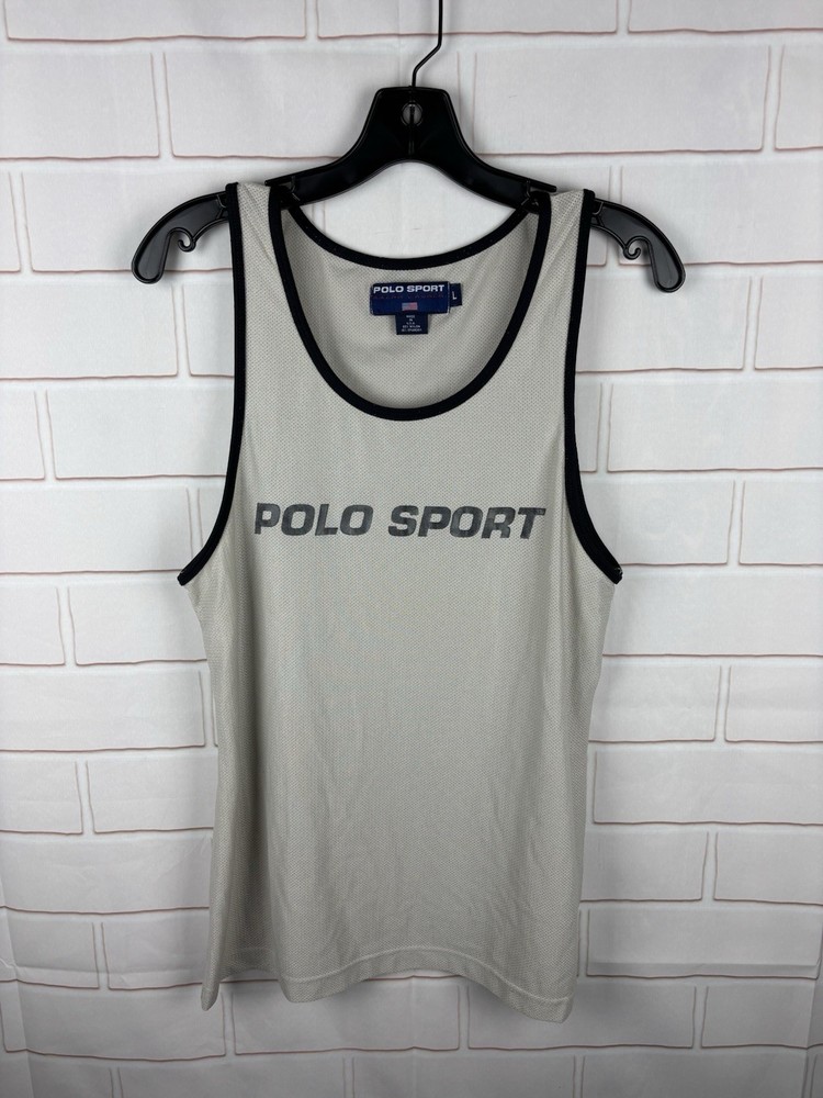 Vintage Ralph Lauren Polo Sport Tank Top Mens Large Spell Out Gray Outdoor Beach