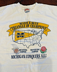 1989 Michigan Wolverines National Champions Basketball & Rose Bowl XL T-Shirt