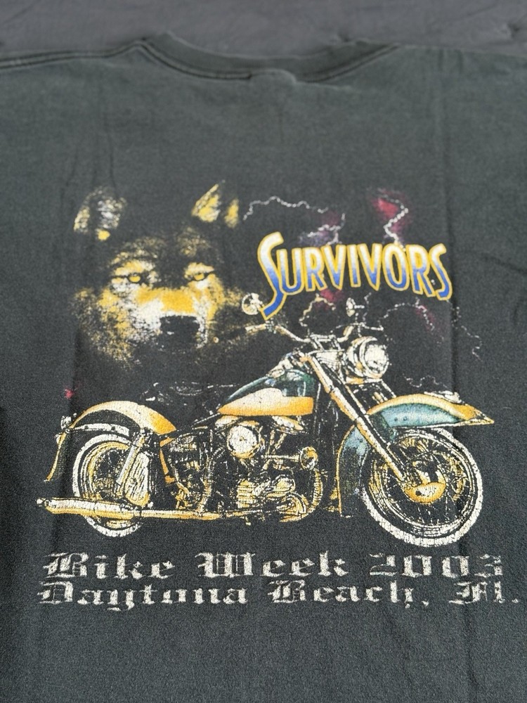 Vintage 2003 Bike Week Daytona Wolf Biker T-Shirt Men’s M Black USA Spirit Anvil