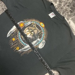 Vintage Nature Shirt Mens XL 90s Y2K Wolf Wolves Art Black Motorcycle Biker Hawk
