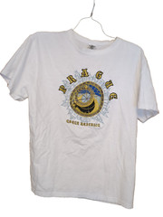 Prague Czech Republic City Clockworks Embroidered Vintage White T-Shirt Size L