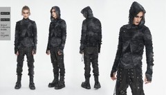 Devil Fashion Men Gothic Distressed Asymmetric Hooded Slim Long Sleeve T-Shirt