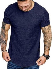 Men’s Elastic Slim Fit Crew-Neck T-Shirt Casual Solid Short Sleeve Tee Navy 2XL