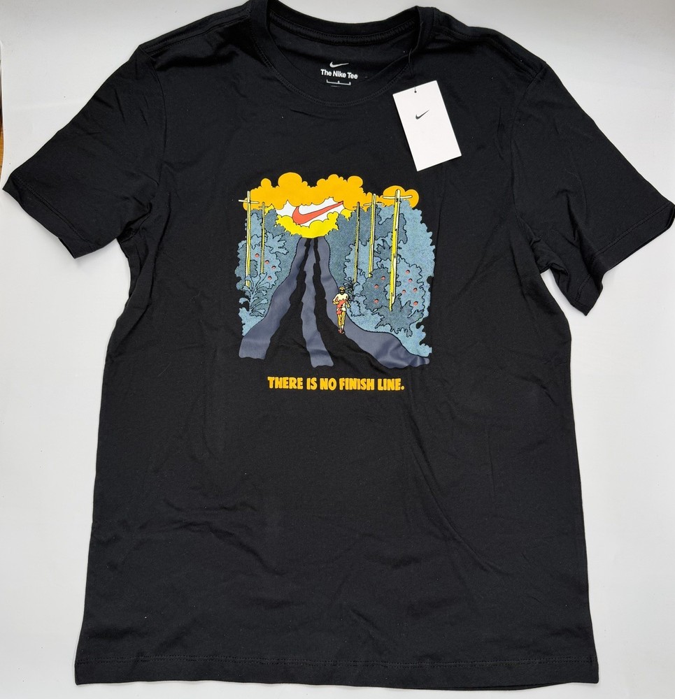 NIKE RUNNING No Finish Line Tee MEN’S BLACK YELLOW T-SHIRT Size Large NWT