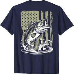 Fishing Camo Bass Fish American Flag Men’s Graphic Fishing T Shirt
