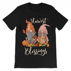 Harvest Blessings Autumn Gnome Thanksgiving Fall Pumpkin Leaves T-shirt