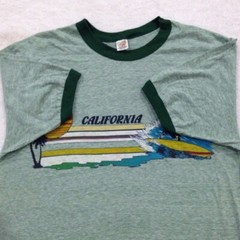 vintage 70s CALIFORNIA SURF SUNSET RINGER T-Shirt MEDIUM beach wave 80s