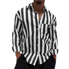 Men’s Stripes Shirt Casual Slim Shirts Long Sleeve Button Down Tops Blouse