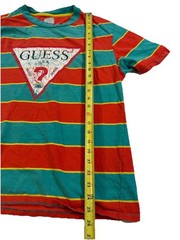 Guess USA Triangle Logo Stripe T-Shirt Red Teal Yellow Retro 90s Style Men’s M