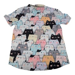 Anime Kitty Cat Button Up Shirt, MEOW MEOW! Colorful Cats Sz XL