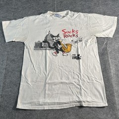 Vintage Socks the Cat Shirt Mens Medium White Capitol Rocks Saxophone 90s USA