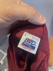 VINTAGE BVD Maroon Short Sleeve Cotton Tee T Shirt Size LARGE SINGLE STITCH USA