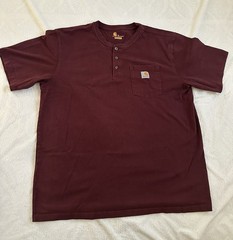 Carhartt Shirt Mens XL Short Sleeve Henley Crew Neck Buttons Workwear Red