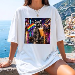 Funny Pride Raccoon Shirt Retro LGBTQ Gay Pride Coffee Graphic Tee