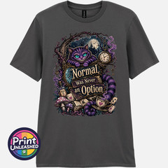 Normal Was Never An Option Tee Funny Grinning Cat Graphic T-Shirt Unisex S-2XL