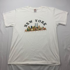 Fruit of the Loom T-Shirt Mens Large White New York Twin Towers Skyline Graphic