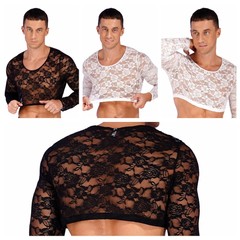 US Sissy Mens See Through Sheer Lingerie Lace Babydoll Crop Top T Shirt Clubwear