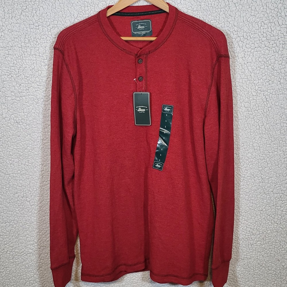 G.H. Bass & Co. Men’s Yosemite Henley Long Sleeve Shirt Large New With Tags Red